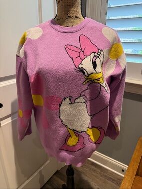 Disney Unisex Daisy Duck Crewneck Sweater - Lavender w/Yellow & White